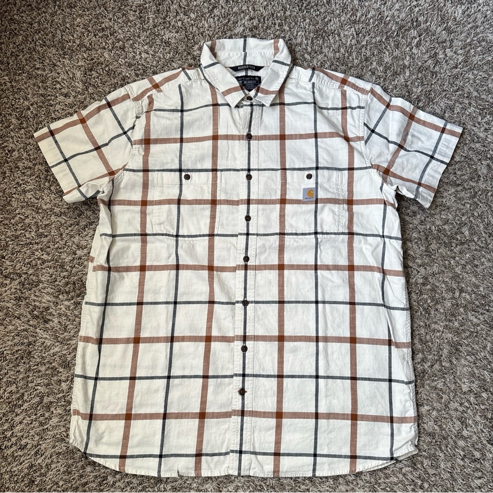 Carhartt Short-Sleeve Plaid Button-Up Shirt - White/Brown/Black